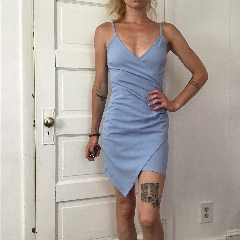 Baby Blue Asymmetrical Hem Dress